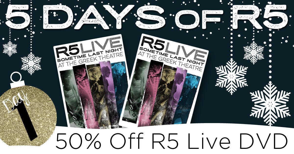Ready5etROCK's tweet photo. Here’s your Day 1 Deal, get the @officialR5 Live at The Greek DVD for 50% off! Go to https://t.co/BsnL3I8ttO to get your copy now! #5DaysOfR5 https://t.co/TPZy2taCCy