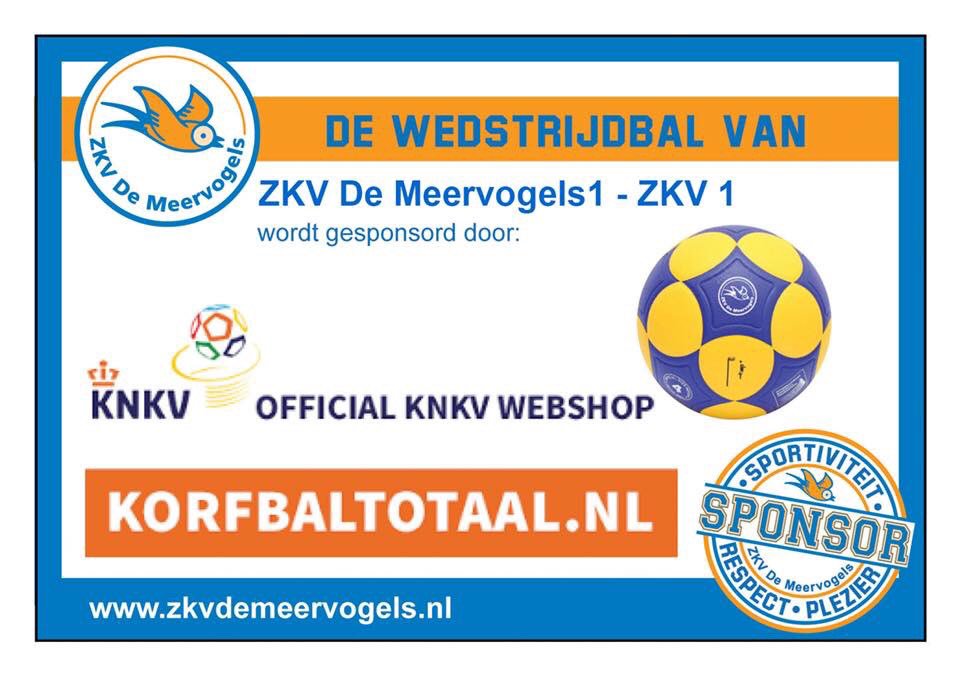 Komende zaterdag wordt de wedstrijdbal van de wedstrijd <a href="/zkvdemeervogels/">ZKV de Meervogels</a> 1 tegen <a href="/ZKV_Zaandam/">ZKV Zaandam</a> 1 gesponsord door <a href="/korfbaltotaal/">Korfbaltotaal</a> onderdeel van @Mutasport #sponsor