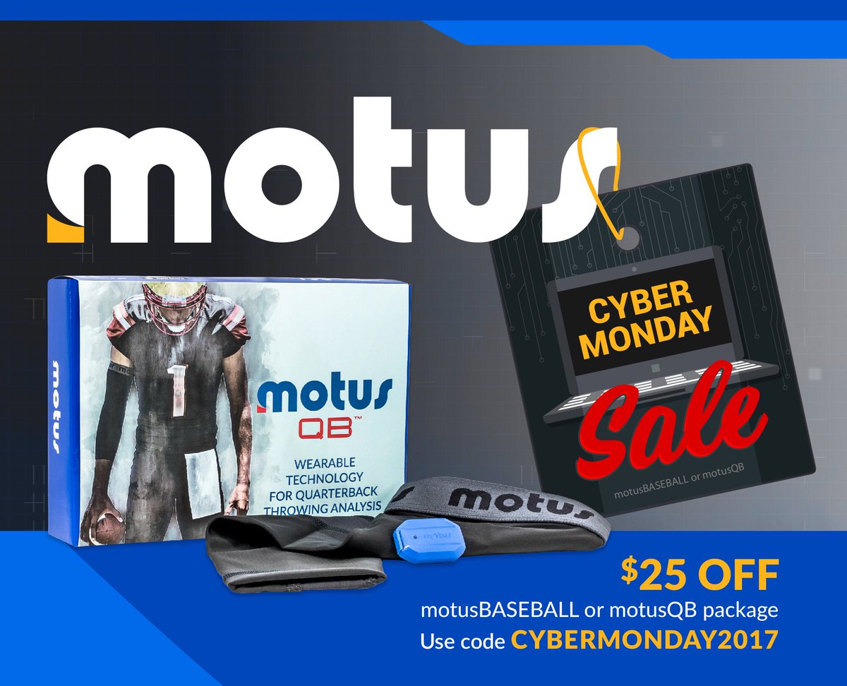 Check out our Cyber Monday deal! MotusQB and motusBASEBALL both $25 off! #CyberMonday2017