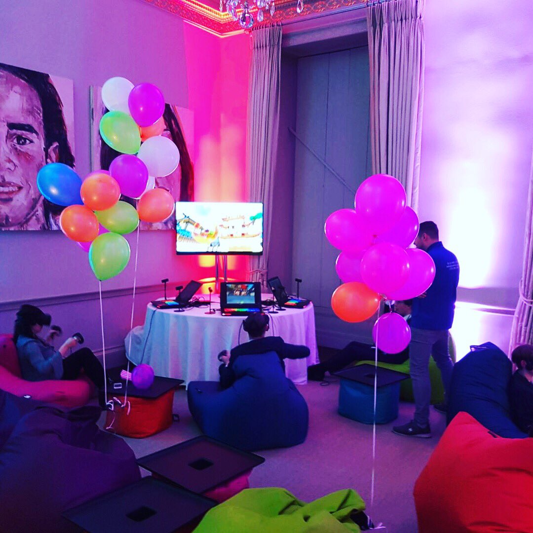 VRHire's tweet photo. We were busy on Saturday night! Fun times all round with some of our VR equipment. #vr #virtualreality #oculusrift #oculus https://t.co/Z4Sni3uL1E https://t.co/y0qzadOKvc