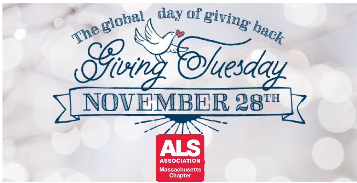 WalkToDefeat_MA's tweet photo. Tuesday, Nov. 28th is #GivingTuesday. Please take a moment to remember the #ALS Association, Massachusetts Chapter in your holiday giving. Here is a link to make a donation easily, right on line: https://t.co/lw4ZpzwWDV …  #Giving #GivingTuesday #philanthropy #holidays #ALS https://t.co/FYs0ApKlCf
