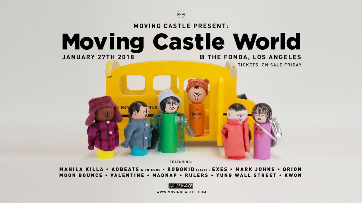 eatbakedgoods's tweet photo. 🏰 MOVING CASTLE WORLD 🌏

January 27, 2018 | @FondaTheatre 

☁️💫 ON SALE FRIDAY 💫☁️

🎫: https://t.co/fuve71YeFR https://t.co/qI3yyCs9Xh