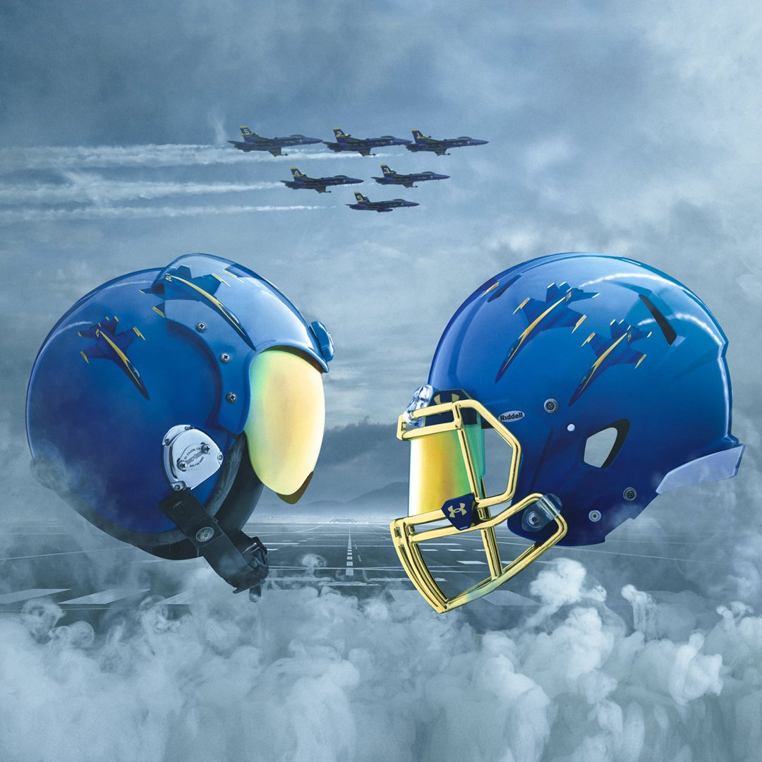 SBNation's tweet photo. These Blue Angels-inspired @NavyFB uniforms for the Army-Navy game are 🔥🔥🔥 https://t.co/33UydgAAKK