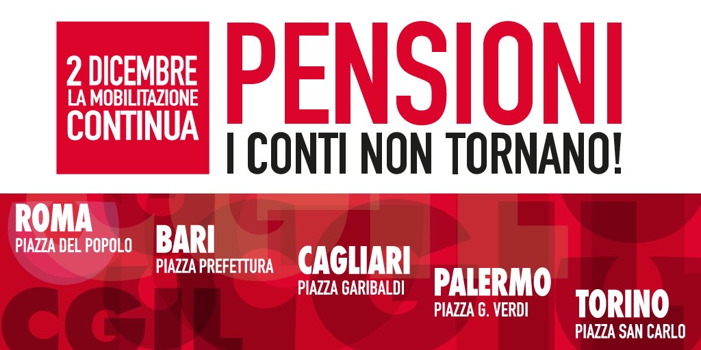 cgilnazionale's tweet photo. #2dicembre 
📍Torino 
📍Palermo
📍Cagliari
📍Bari
📍Roma
5️⃣ piazze 
1️⃣ mobilitazione nazionale 
#contaillavoro 
Info e perché 👇
https://t.co/cAuO0HJm5b https://t.co/onDJ4IM1ps