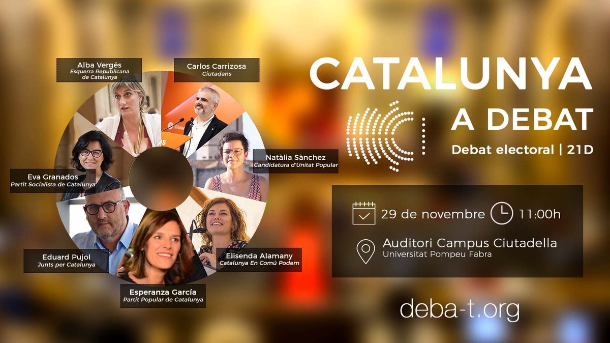 debat_org's tweet photo. Ja tenim a totes les candidatures presents al #debat21D🎉

Recordeu que ja podeu fer les vostres preguntes a #PreguntemCatalunya. I tu, què li preguntaries a @Elisendalamany @esperanzagarcpp @albaverges @Nataliadipp @PujolBonell @carrizosacarlos ?

Ens veiem el 29N a les 11:00! https://t.co/f6AZNZ0qvD