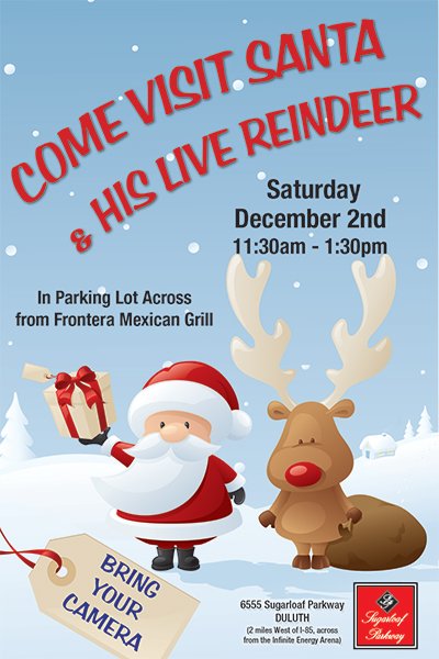 Retail_Planning's tweet photo. Come visit Santa &amp; his reindeer Dec 2 from 11:30am - 1:30pm at Sugarloaf Parkway. Bring your camera! #Santaclaus #Reindeer https://t.co/eT3BE3Rajf