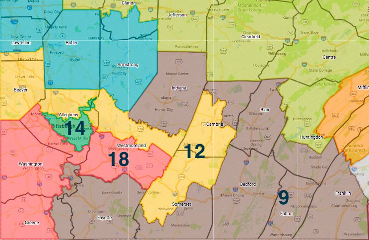 FairDistrictsPA's tweet photo. Packing: drawing like-minded voters into 1 district to minimize their voice in surrounding districts. That horn on CD 14? Classic packing. Reps Turzai & Metcalfe live in this mess & could help fix it. Call them! @MikeTurzai 412-369-2230 @DarylMetcalfe 724-772-3110 #KnowYourMaps https://t.co/0MdMJOTsU1