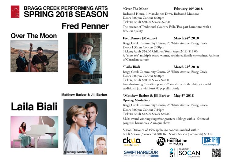CreekerArts's tweet photo. The ideal Xmas π For the Discerning Music Lover..
Season or single tix for #Spring2018Season - no need to leave home!
Visit https://t.co/B5HGkiCqFW 4 online ποΈποΈ & info
#Calgary #Cochraneab #Okotoks #yyc @VisitBraggCreek https://t.co/qLRD6T7p3Y
