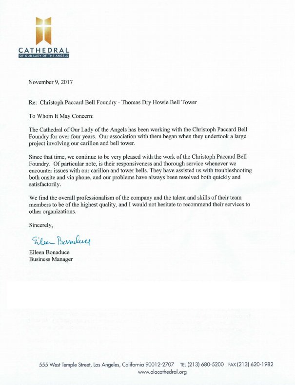 We love to hear from satisfied clients and greatly appreciate the the gracious testimonial and recommendation that <a href="/olacathedral/">OLA Cathedral</a> provided! It has been a pleasure to work with you!