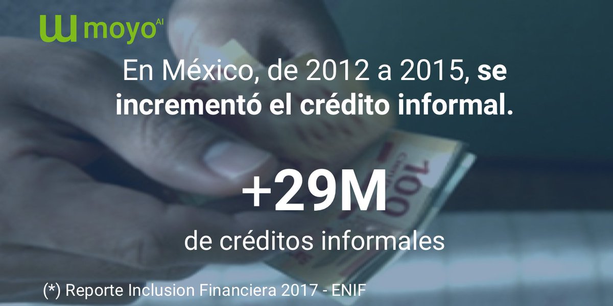 CloudComputingA's tweet image. RT @moyoAI: En #México, de 2012 a 2015, se incrementó el #crédito #informal. Más de 29 millones de créditos informales. #InclusionFinanciera #moyoAI #Fintech #latinoamerica