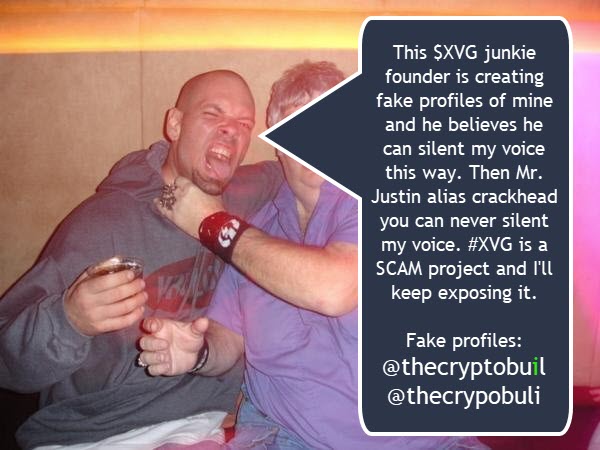 TheCryptoBull's tweet photo. This $XVG junkie founder is creating fake profiles of mine and he believes he can silent my voice this way. Then Mr. Justin alias crackhead you can never silent my voice. #XVG is a SCAM project and I'll keep exposing it. #ScamAlert #Vergecurrency #VergeCoin #XVGscam https://t.co/vPq0ewVnF7