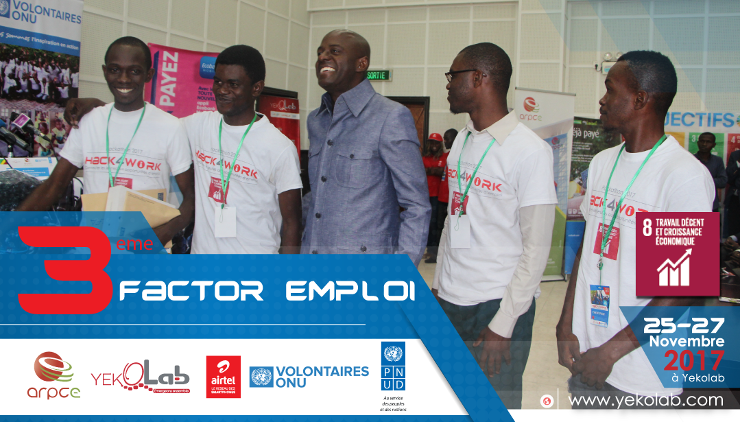 Yekolab's tweet photo. #Hack4work
Quelques heures de suspens aurait suffit afin de découvrir les différents lauréats. Le 3e prix a été décerné à l'Equipe #Factor_Emploi à travers les mains du DG @YvesCastanou. @PostesTelecomcg, @ARPCECongo; @VNUCongo, @PNUDRepduCongo, #BCICongo,#Ecobank https://t.co/dXoZvaFjdq