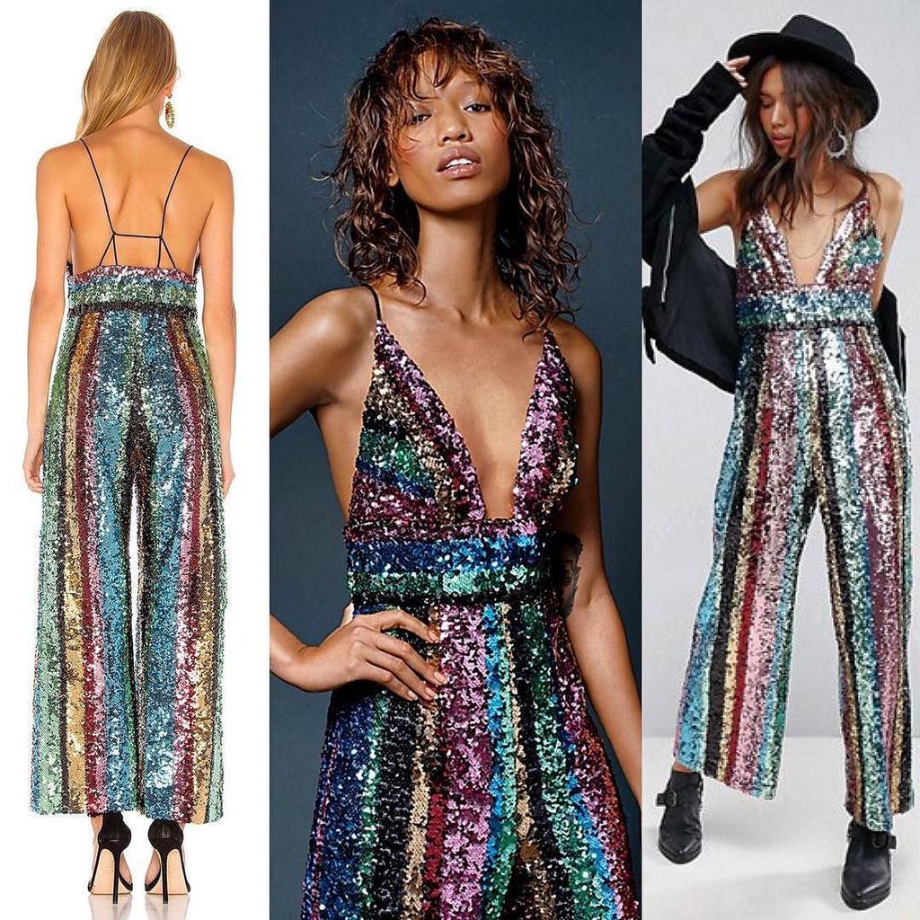 sequin striped jumpsuit