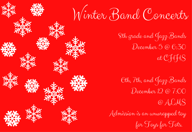 ALMS Band Winter Concerts are fast approaching.  Come get your jingle on with the <a href="/ALMSband/">Archer Lodge MS Band</a> Admission is an unwrapped toy for Toys for Tots.