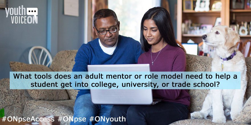 YouthVoiceON's tweet photo. What tools does an adult mentor or role model need to help a student get into college, university, or trade school? #OnPSEaccess #ONyouth https://t.co/IY6tBh66au https://t.co/WKe3t9L1yW