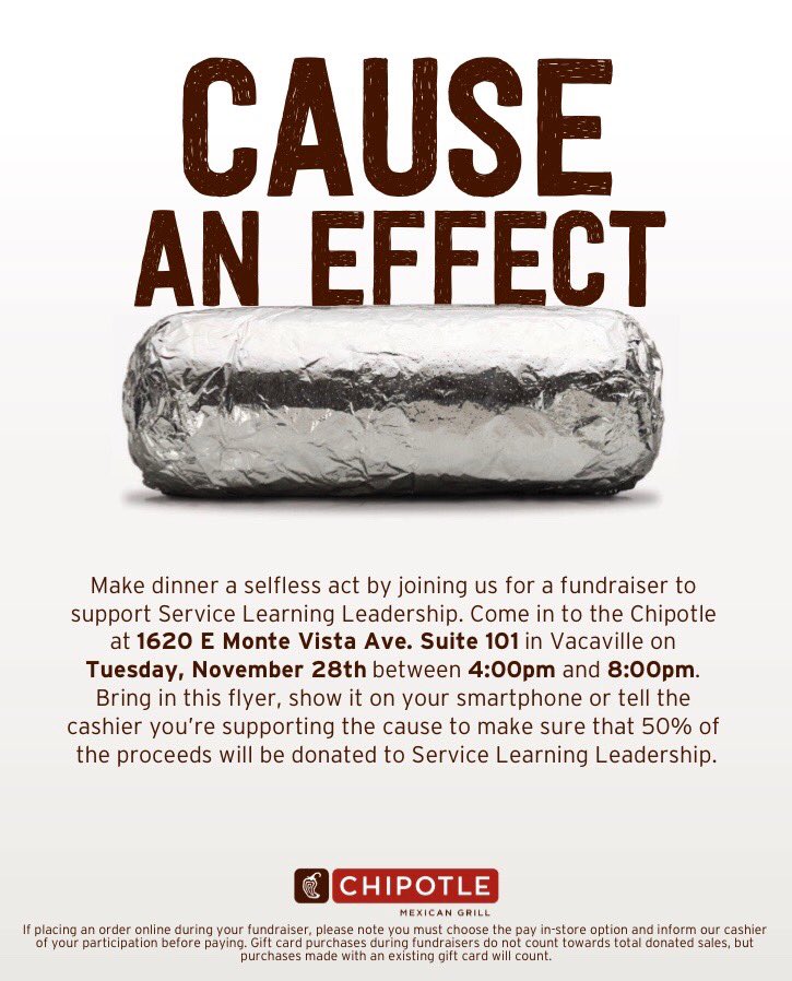 wcwservice's tweet photo. Come support Service Leadership by dining at Chipotle on East Monte Vista Avenue from 4 P.M. - 8 P.M. Don't forget to show this flyer to the cashier! 😄 https://t.co/UMzm1rPTxf