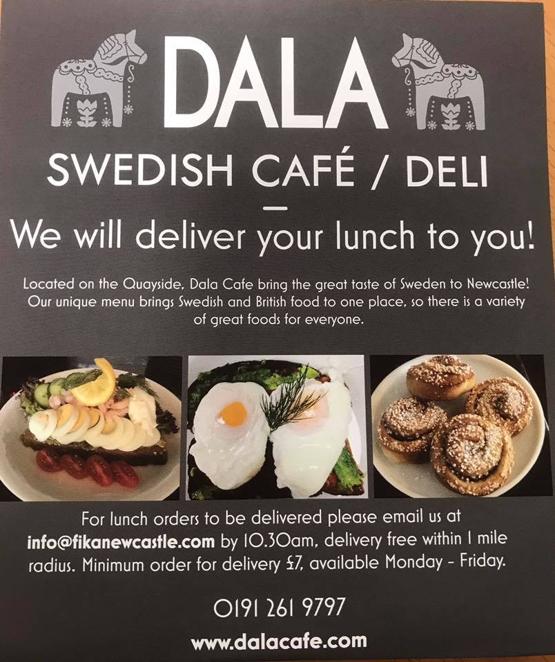 Bored of the same old lunches? Based within one mile of our Quayside cafe? Let us brighten your week with tasty Swedish food delivered to your office! Simply email your order to info@fikanewcastle.com before 10:30 and we'll do the rest... dalacafe.com/food/ #NorthEastHour