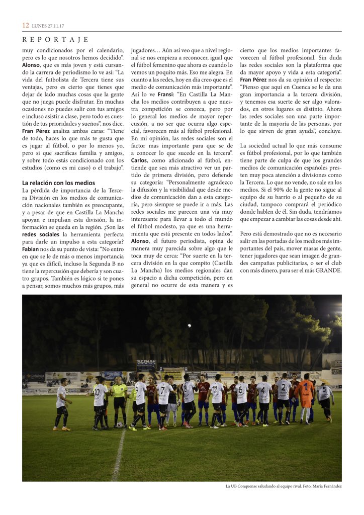 mariatwelve_'s tweet photo. Ya podéis leer mi reportaje sobre la Tercera División y la U.B Conquense.
Con la ayuda de todos, podemos hacer todavía más grande esta categoría, se lo merecen! https://t.co/YbGkLkjMMB
