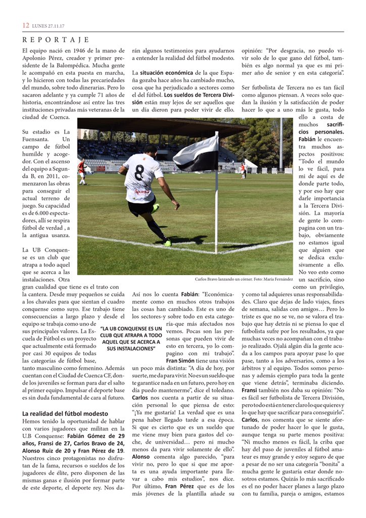 mariatwelve_'s tweet photo. Ya podéis leer mi reportaje sobre la Tercera División y la U.B Conquense.
Con la ayuda de todos, podemos hacer todavía más grande esta categoría, se lo merecen! https://t.co/YbGkLkjMMB