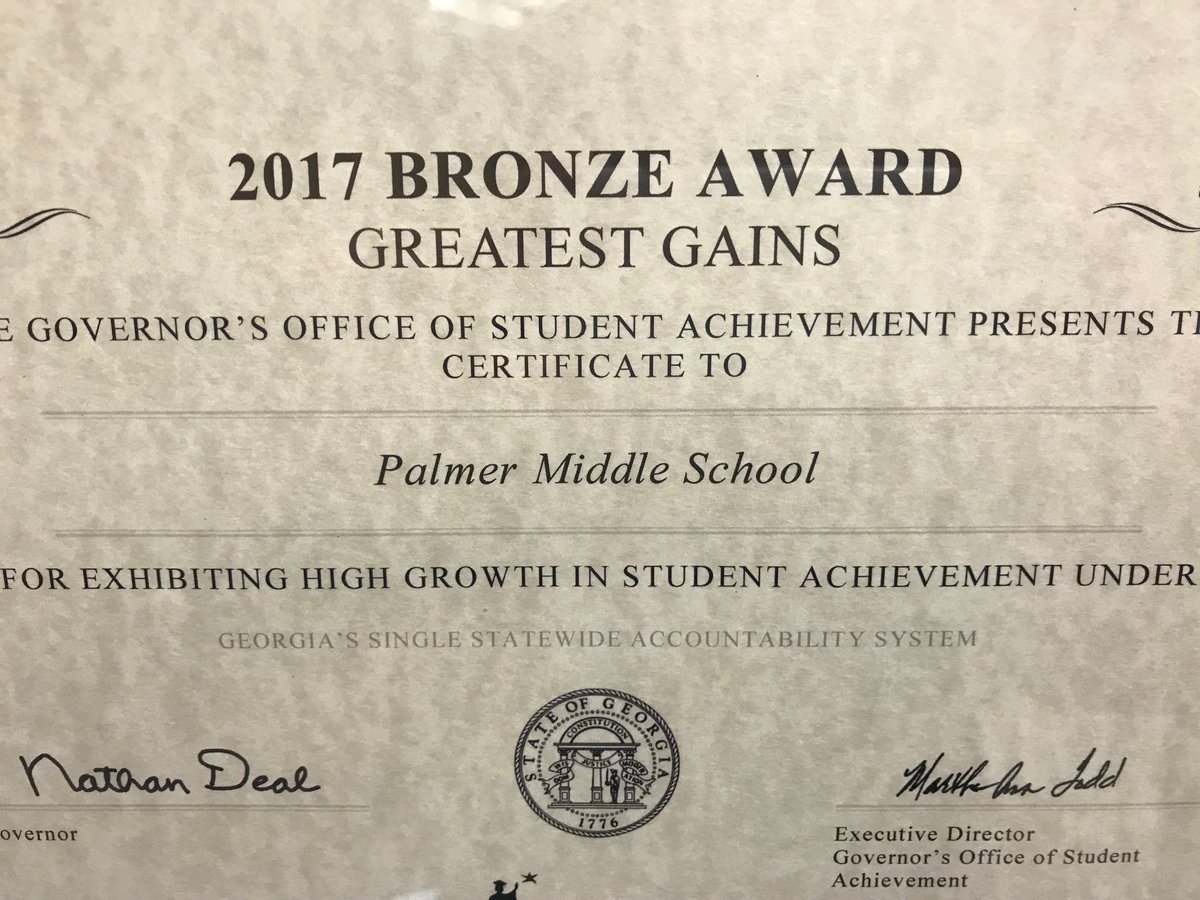 PalmerMiddle's tweet photo. Congratulations @PalmerMiddle students and teachers for receiving the Bronze Award for the state!  🏆 @cobbschools https://t.co/e1JryrJ7iO