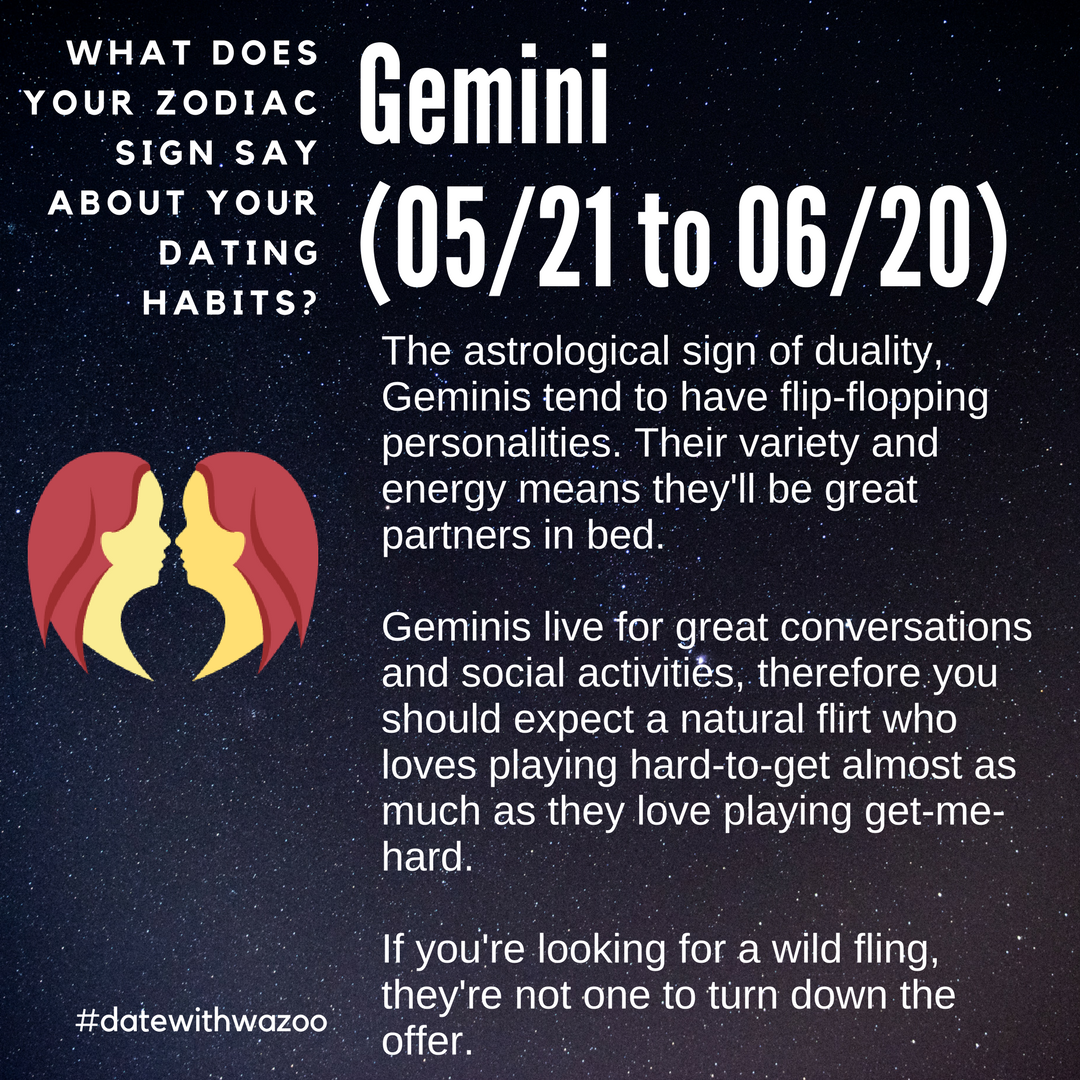 datewithwazoo's tweet photo. #Gemini: Your natural flirt you likes playing hard-to-get... Think this is accurate? (via @EliteDaily) #zodiac #datewithwazoo https://t.co/IyF8nipeYY