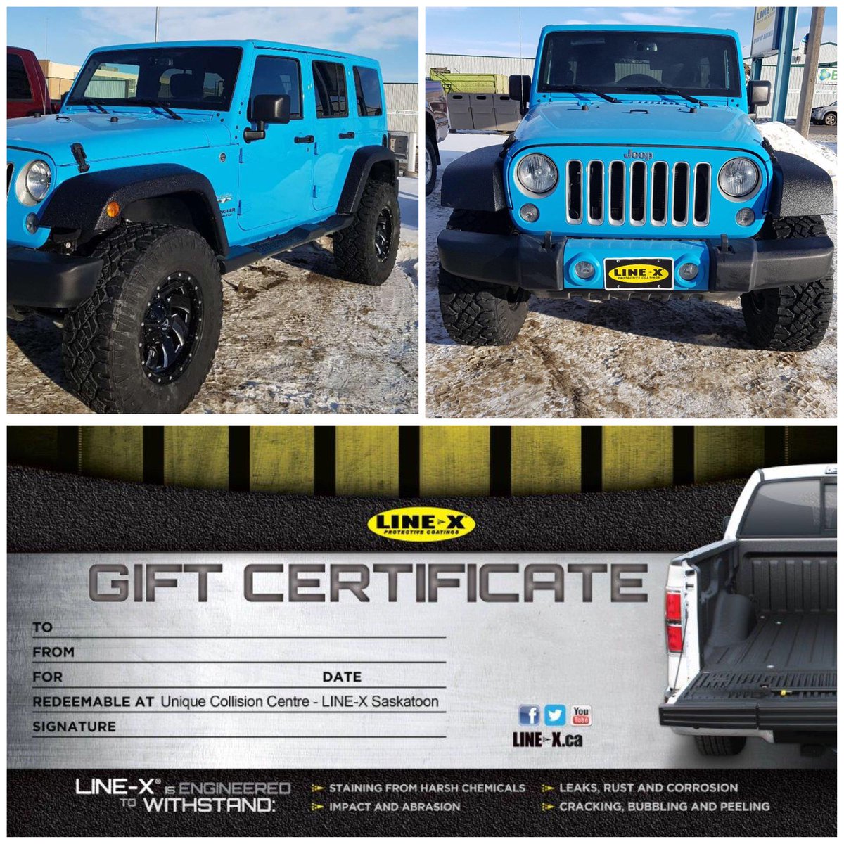 uniquelinex's tweet photo. It's that time of year again! Stop in and pick up the Perfect Gift for #Christmas #Line-X #Gift #Certificates available now! More than just #boxliners. Ask about colour matching LINE-X! 24/7 online booking @ https://t.co/Di6BFJgzA1 or call 306-668-2100. https://t.co/lgu2ZDBJJ5