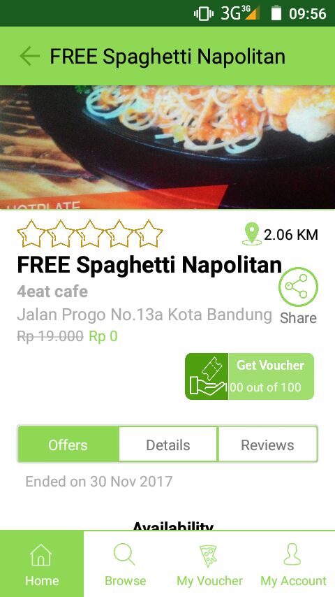Yg lagi di Bandung mampir deh ke 4eat Cafe. Ada promo Free Spaghetti Napolitan, nih. Gampang kok cuma dgn install apps YourWeekdays lalu ambil e-vouchernya &amp; follow IG-nya 4eat Cafe. Promo berlaku sampai 30-11-2017 ya. Buruan kuy sebelumnya kehabisan #diskon #kuliner #bandung