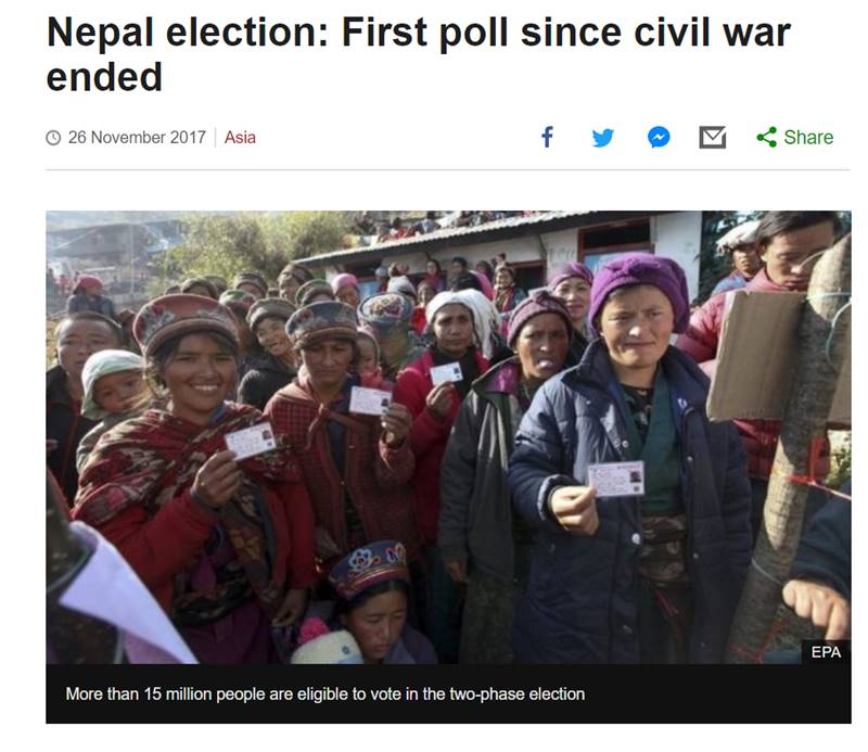 Nepal_Election's tweet photo. #nepaleletion first poll since end of civil war.#nepalelection2017 #nepalvotes #nepalireporter #nepalesereporter @BBCWorld @bbcnepali #bbc https://t.co/LeDSQrzZEN