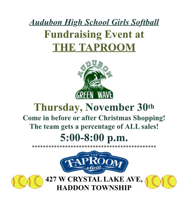 Help support Audubon Softball this Thursday at the Taproom!