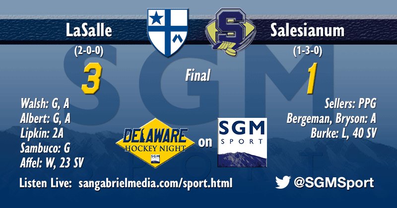 That's a wrap from @thepondicearena.
<a href="/LaSalle_Sports/">La Salle Sports</a> 3, <a href="/Salesianum/">Salesianum School</a> 1.
#DEHockeyNight returns Thursday from <a href="/Ice_Line/">Ice Line</a> with the Sals back in action.
Thank you for listening!
#goodnight #LoveTHISGame