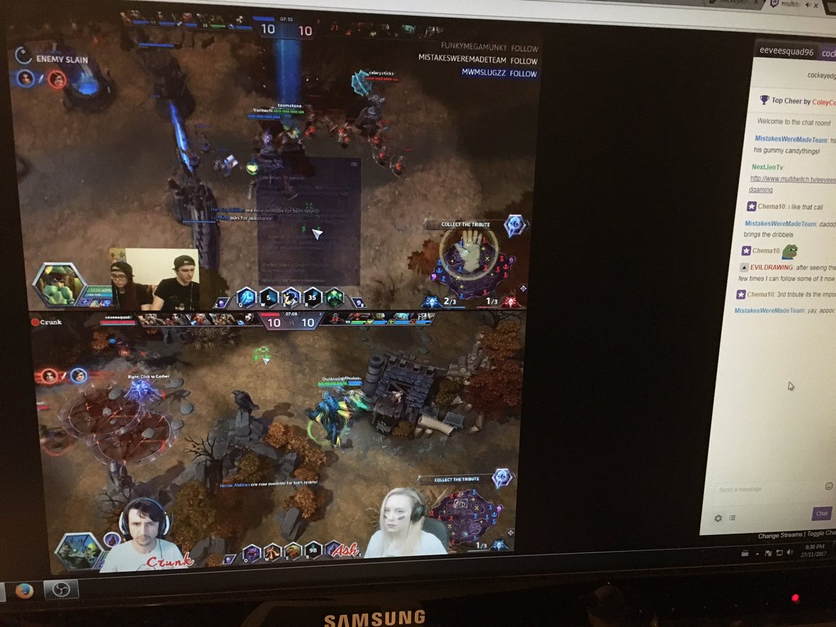 nextjentv's tweet photo. Too cool to watch it this way! Two couples facing off too! @eeveesquad96 vs @cockeyedgaming @BlizzHeroes #HeroesOfTheStorm #HoTStreams https://t.co/hzq57DETSZ