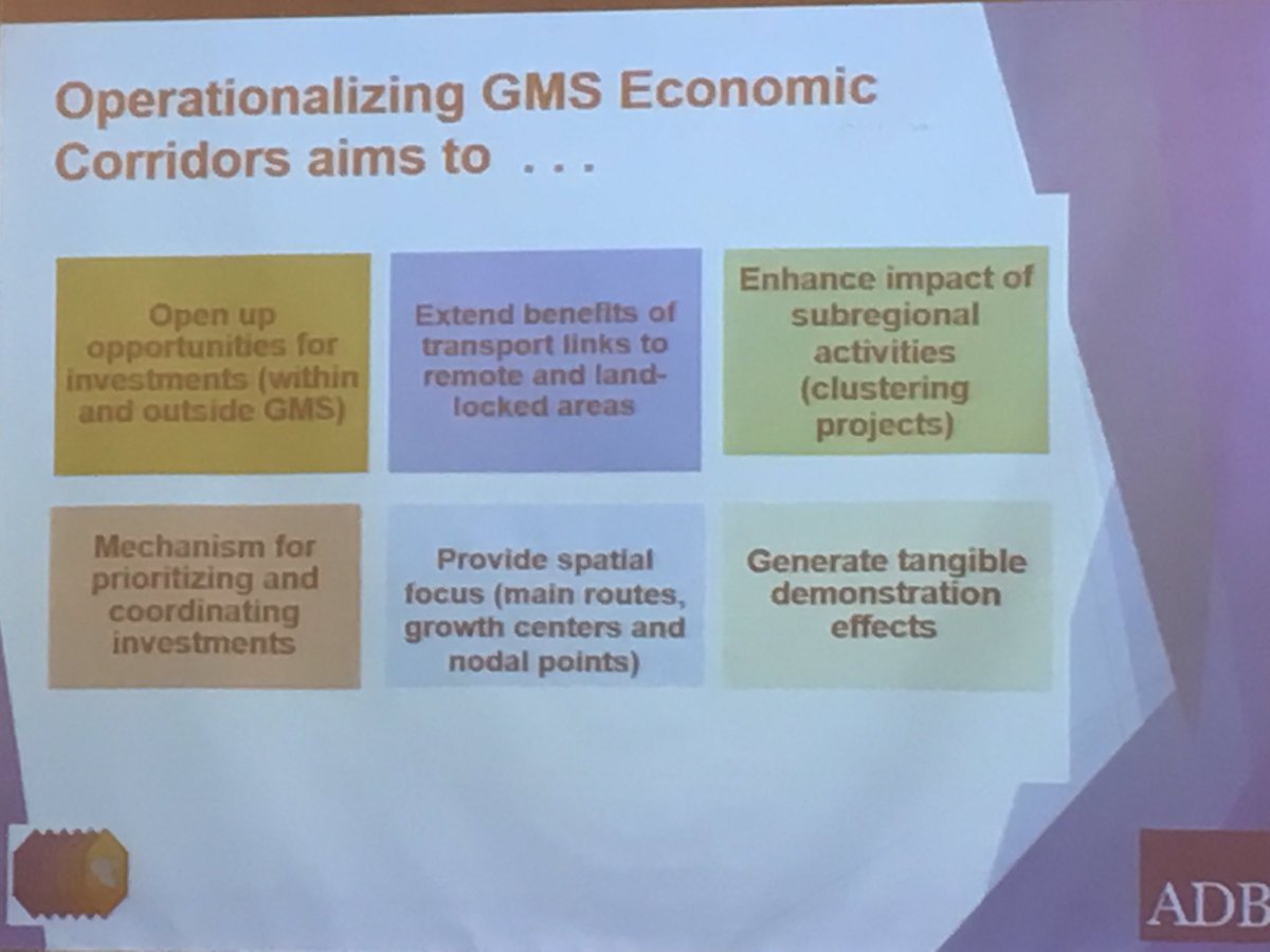 ADB_SusannR's tweet photo. #ADB50 Economic corridors in the GMS are more than roads- connecting people, cities, communities, special economic zones, transporting people and goods. #HIA #SEZ https://t.co/KHSL9M2QDS