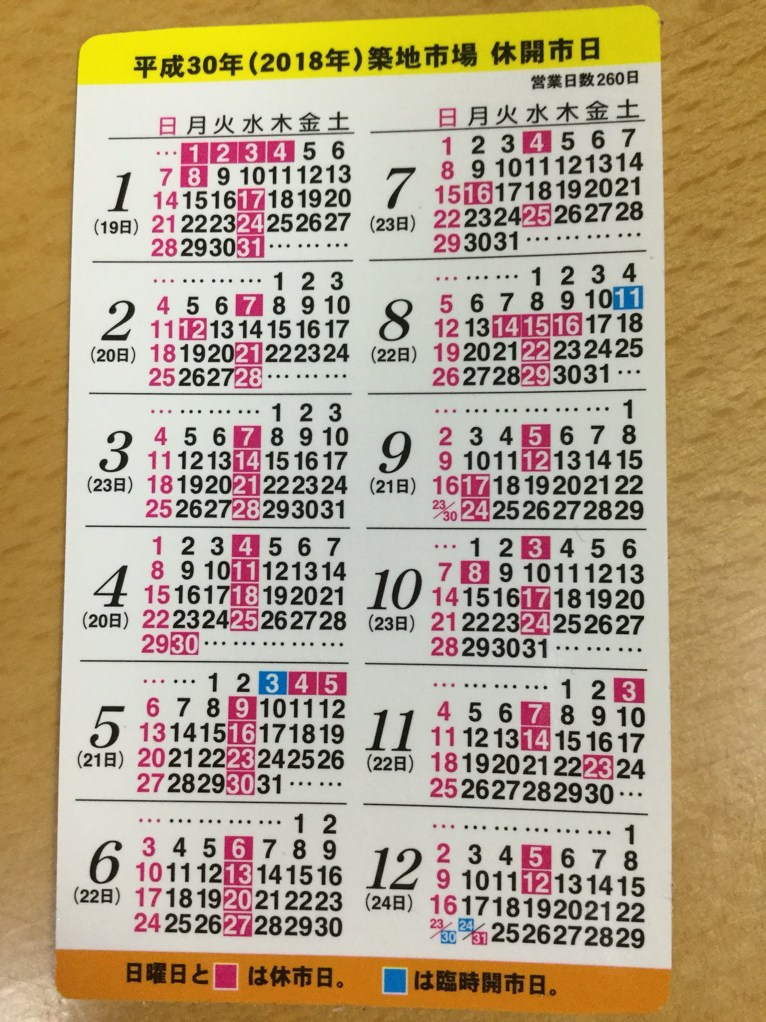 とら子 来年の築地市場休開市日カレンダーをいただきました 10月の休市は移転予定反映無しです T Co Fccugukm8f Twitter