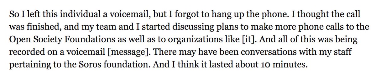 2016: O'Keefe's attempt to penetrate a George Soros foundation is blown when O'Keefe forgets to end a voicemail to one target, leaving a recording of his staff planning the entire sting