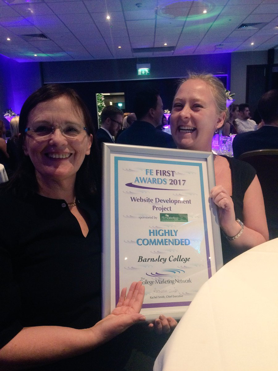 barnsleycollege's tweet photo. We're delighted to have won Highly Commended in the Website Development Award category at this year's @cmnoffice FE First Awards #FEFirsts2017 #barnsleyisbrill https://t.co/zipj1pKCEX