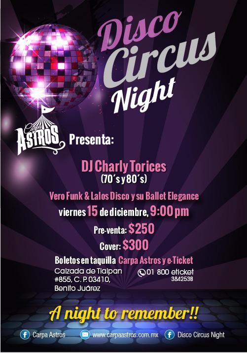 eticket's tweet photo. Revive las mejores noches con la música de los 70´s y 80´s el 15 de diciembre en el evento #DiscoCircus
¡Va a estar bueno el ambiente en @CarpaAstrosMx! ¡Tienes que estar ahi! https://t.co/Q69ulAgZGR