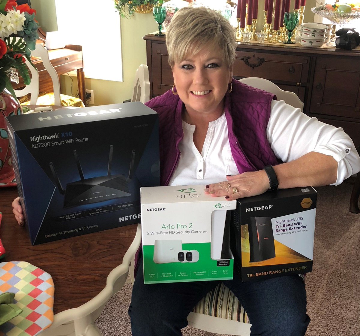 ArloSmartHome's tweet photo. Congratulations to Paige, our winner of the #NETGEARTrickOrTreat Halloween contest! Paige mentioned that considering her family is living in a rural area with limited Internet and WiFi, the Nighthawk X10 Router, along with the other prizes, have helped tremendously! https://t.co/gpe51Y0EIp