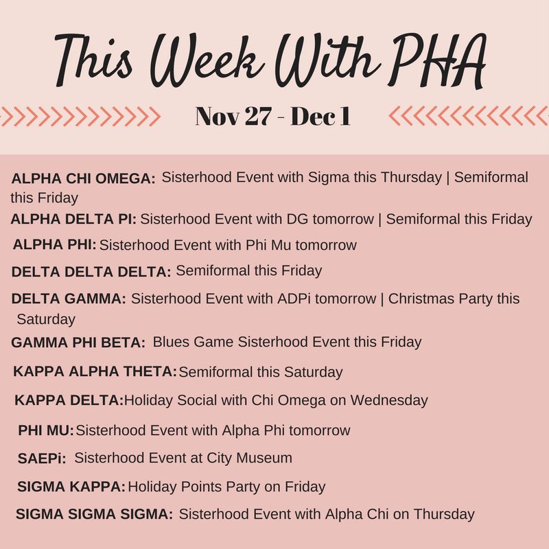 MizzouPHA's tweet photo. The end of the semester calls for some last minute sisterhood bonding π Check out what #ThisWeekWithPHA looks like! https://t.co/C36fE8nRdi