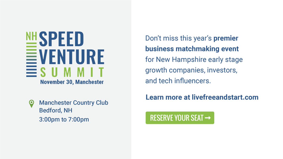 livefreestart's tweet photo. Few spots left for Thursday's networking reception, 5 - 7 PM! Over 140 tech influencers, investors, and startups attending. Register here https://t.co/hdob96ynCe #InvestNH #TechStartUps https://t.co/zys6pOtR8D