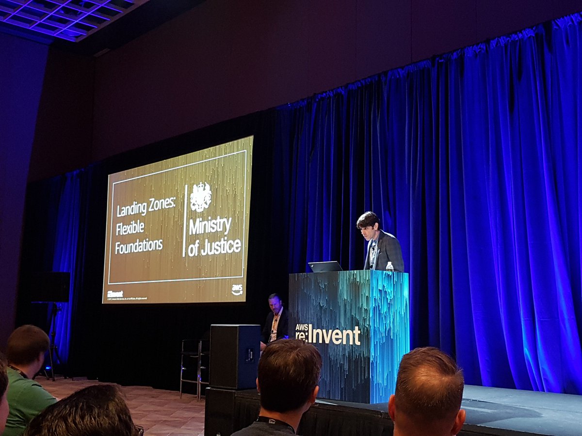 An interesting session from MOJ &amp; AWS Pro Serve on how Landing Zones can create a foundation for your AWS migrations. #AWSreInvent <a href="/Version1Tweets/">Version1Tweets</a>
