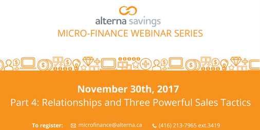 alternasavings's tweet photo. From 3 Powerful Sales Tactics to strong business relationships, learn everything you need to know in Part Four of our Micro-Finance Webinar series this Thursday. Save your spot today: https://t.co/ilxmeBAKMh https://t.co/euu8Y675Fl
