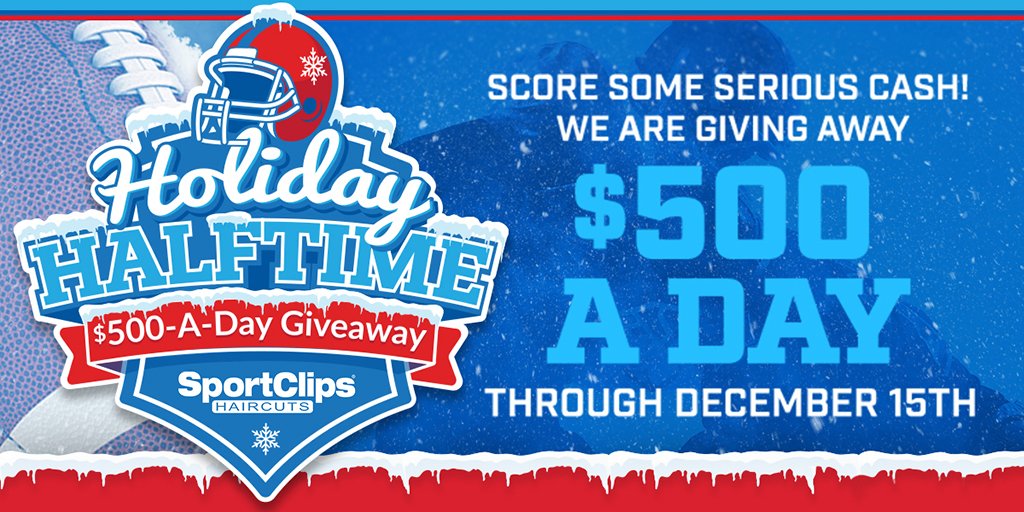 SportClips's tweet image. Snag some holiday cash. Our treat. 19 days to win. ow.ly/WLMq30gQDLj #holidayhalftime #holidaycash