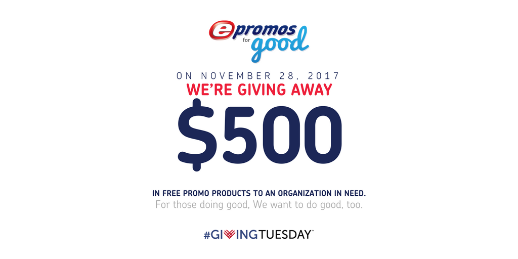 epromos's tweet photo. We're so excited for tomorrow - it's #GivingTuesday and we'll be giving away $500 in FREE Promos as part of our #ePromosForGood program. Interested? Submit your info: https://t.co/lLohvI66cS
Good luck! https://t.co/aetfnvK0Mc