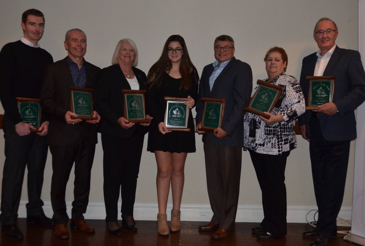 BallyHaly's tweet photo. 4/4
We extend congratulations to all award winners &amp; express our genuine appreciation to Hall of Fame Inductees: Kay Thompson, Kathleen Jean, &amp; Gerry Boland and to @NLGolf for all of their work in growing the game of golf over the years in Newfoundland &amp; Labrador! 
#yyt #RecNL https://t.co/bfwbLxzxIR