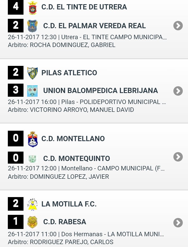 Resultados de la décima jornada de liga #TerceraAndaluzaSevillana #GrupoTercero #CDElPalmarVeredaReal