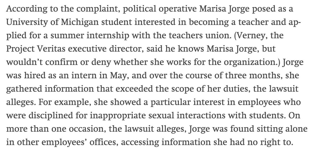 And there's still more. 2017 — an O'Keefe operative's cover is blown after she suspiciously asks a lot of questions about teacher-student sex  https://theintercept.com/2017/09/29/james-okeefe-project-veritas-michigan-judge-block/