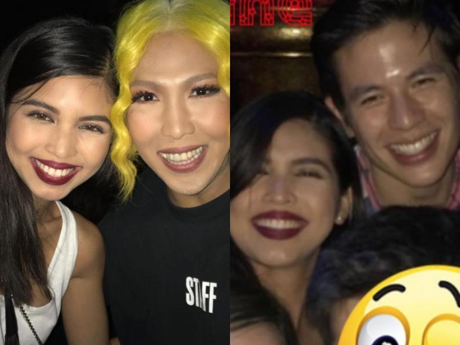 gmanetwork's tweet photo. .@mainedcm bumps into Jake Ejercito and Vice Ganda on a night out. LOOK:  https://t.co/iXbrAAXDBP https://t.co/MmSFEkTPbU