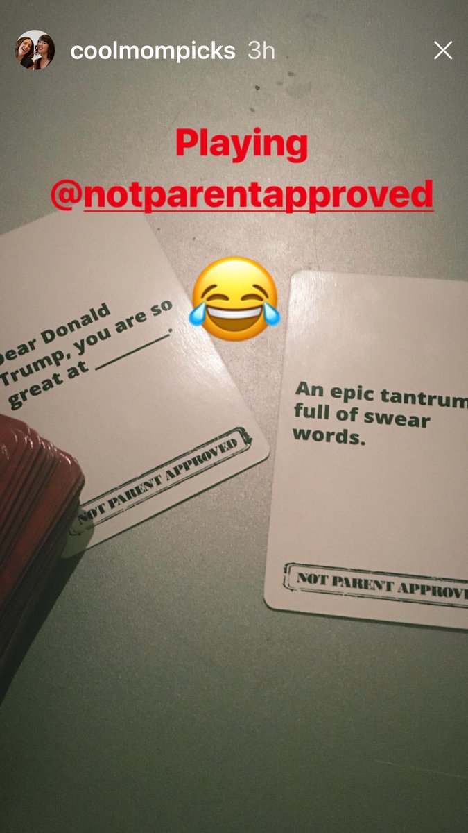 notparentapprvd's tweet photo. Thanks @coolmompicks for sharing your @notparentapprvd #gamenight story! Check out our #familygame & find out what all the snorts & #giggles are about! #tweengift #kidgiftguide #awardwinner #travelgift #cardsagainsthumanity #unpluggedfun https://t.co/rH08oc7W8j