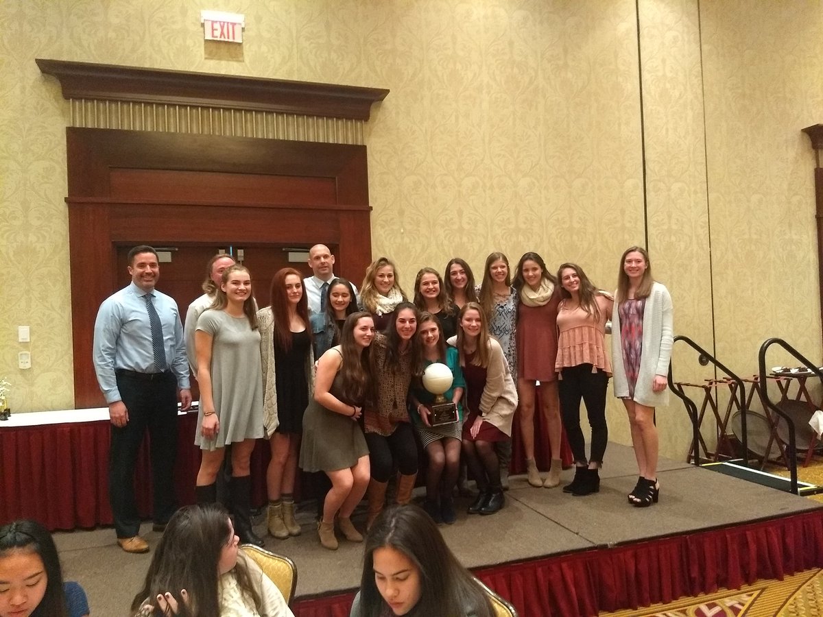 Mrs_D_Sweet's tweet photo. Lady Skippers Volleyball taking home the prize, nice season ladies! Congrats to Brandee, Jaime, and Chloe for your All State Selections. #nkhspride @NKHS_RI @NoKingstownHS https://t.co/BzIfjmnacv