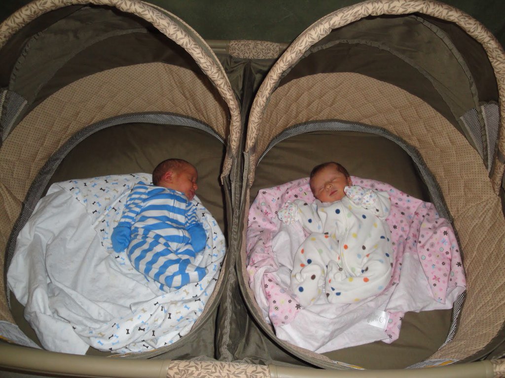 "The twins are finally asleep so everyone please be quiet as I don't want them woken up"
